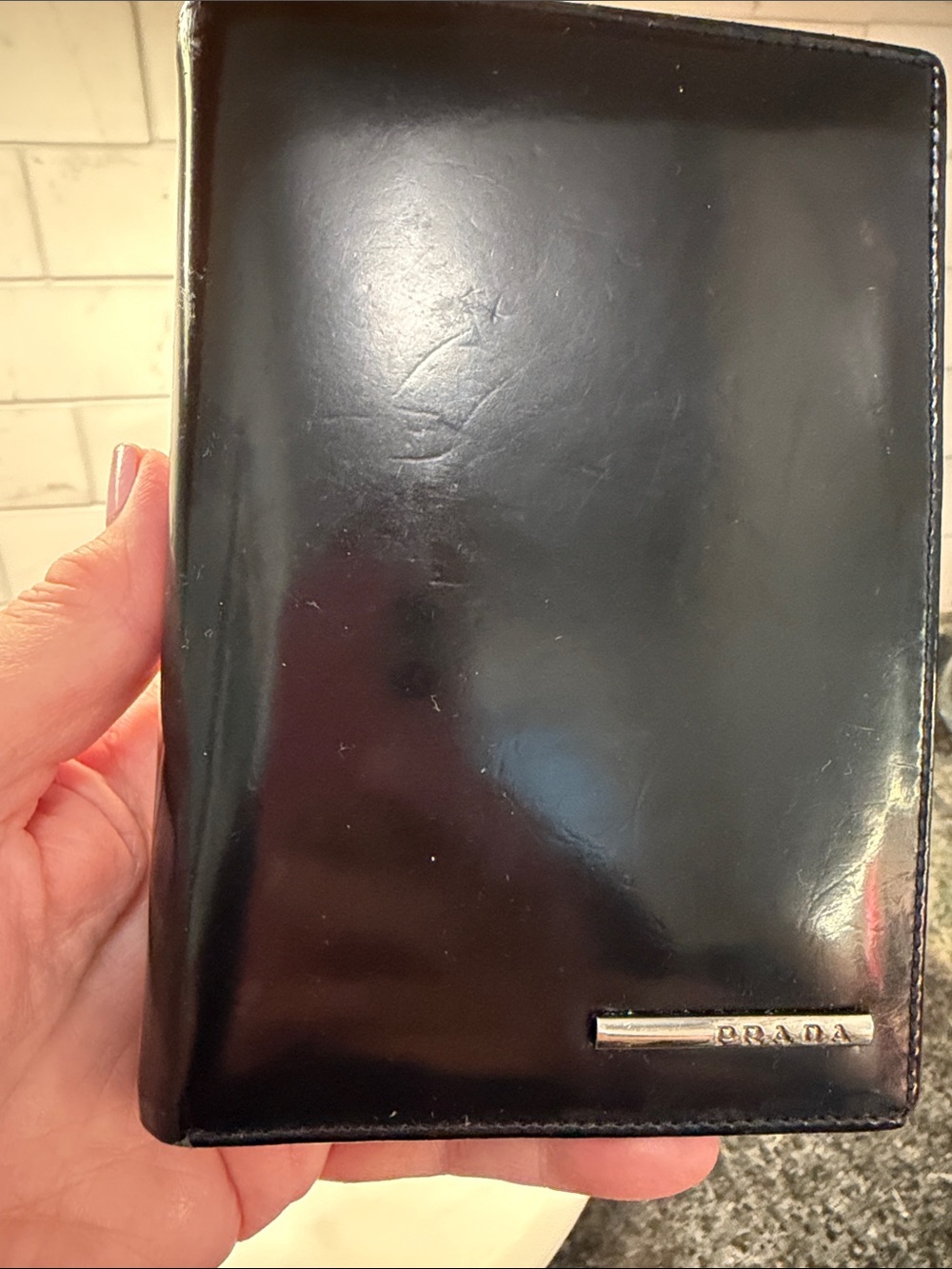 Prada Black Smooth Leather Vertical Wallet/Card Holder with Metal Logo - Picture 5 of 5